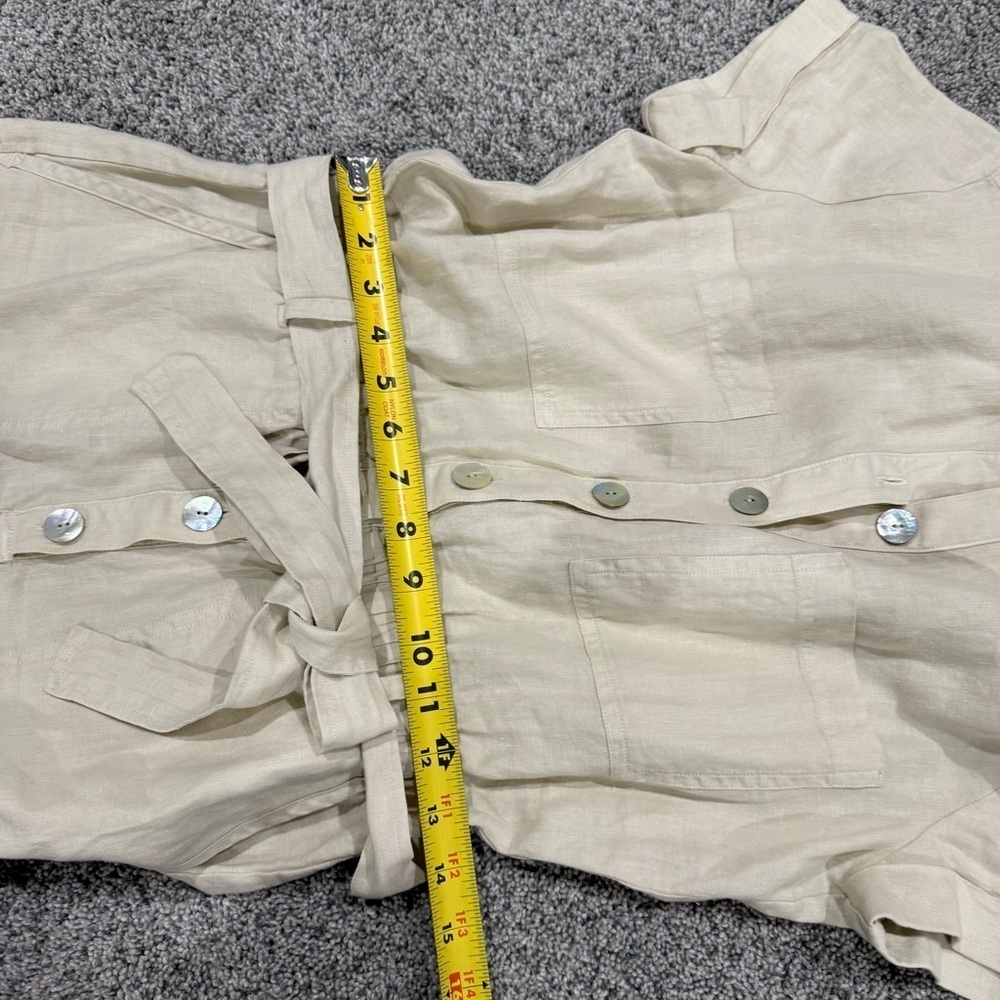 Cloth & Stone Oatmeal 100% Linen Roll Hem Elastic Waist Utility Romper Women XS - Picture 10 of 13